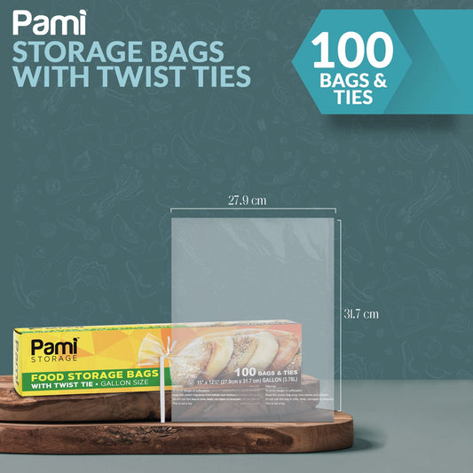 Gallon Size Twist Tie Food Storage Bags - Pack of 100
