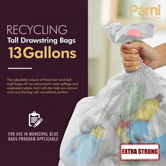 13 Gallon Drawstring Recycling Trash Bags - Extra Strong, 35 Pack