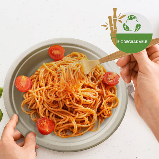 50 Compostable Dinnerware Set – Sugarcane Plates & Cutlery Bundle