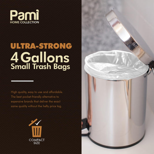 4 Gallon Small White Trash Bags – Extra Strong, 150 Pack