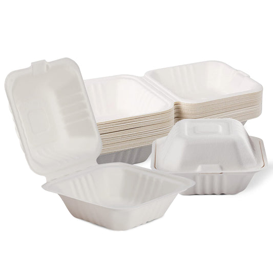 6x6” Biodegradable Clamshell Takeout Food Containers