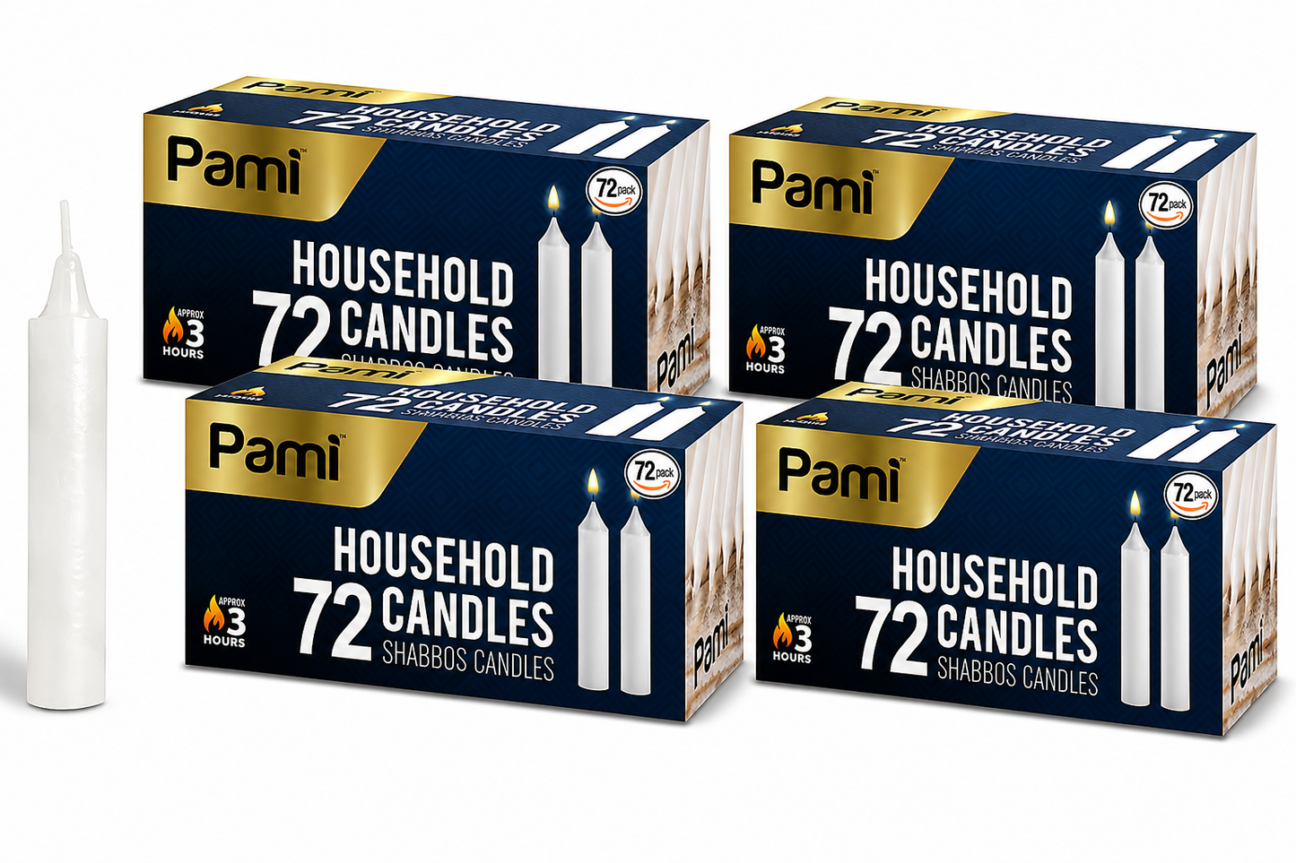 Shabbat Household Candle Sticks, 3-Hour Burn - 72 Pack