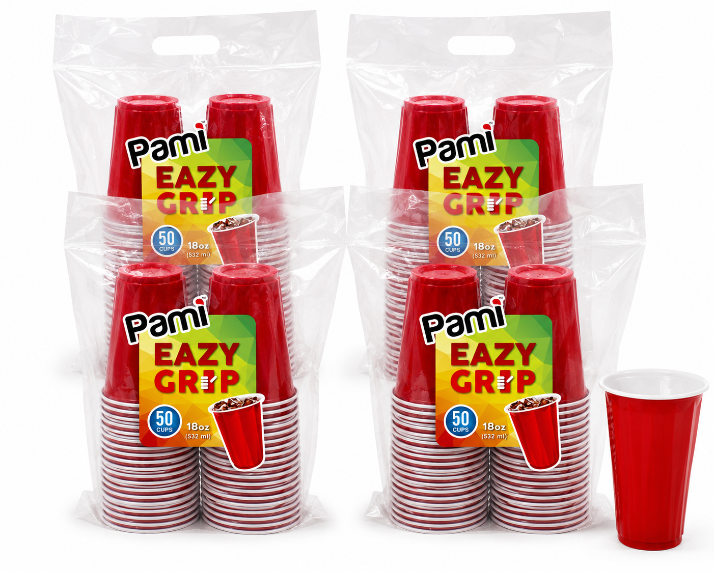 Easy Grip 18oz Disposable Plastic Party Cups – Red, 50 Pack