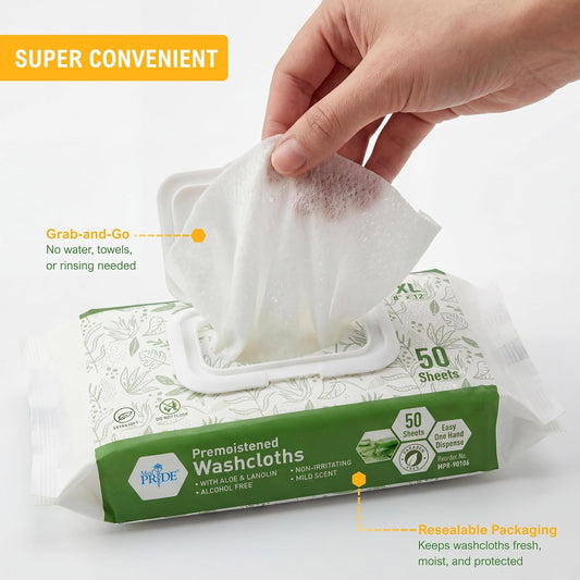 Disposable Premoistened Wet Washcloths – 8" × 12", Aloe & Lanolin, 600 Ct