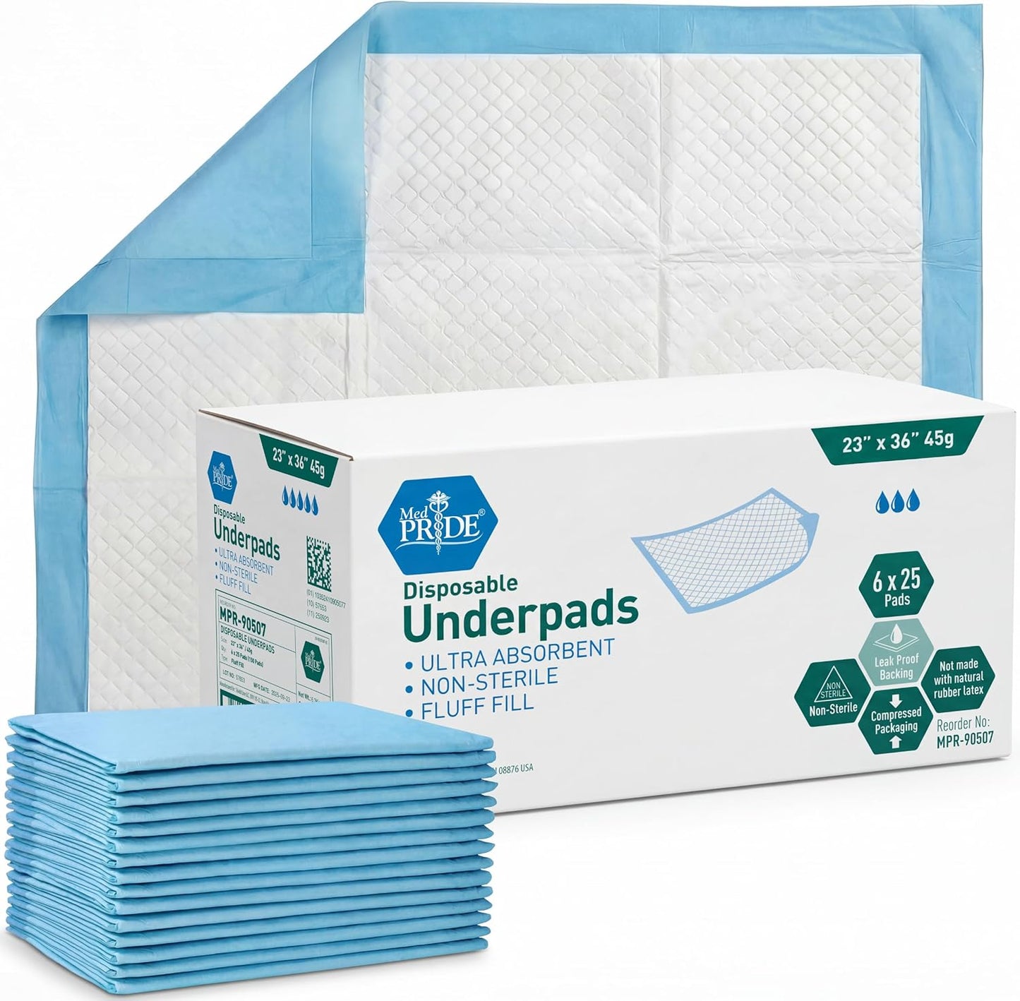 Disposable Underpads 23" x 36" – Super Absorbent Bed Pads - Blue