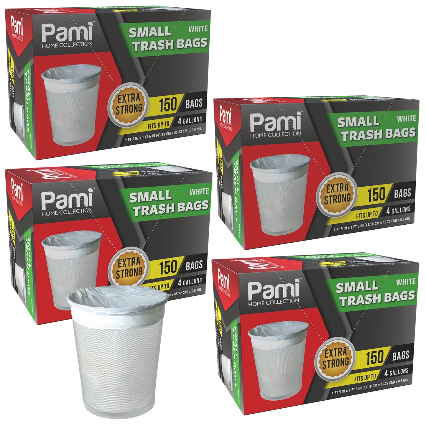 4 Gallon Small White Trash Bags – Extra Strong, 150 Pack