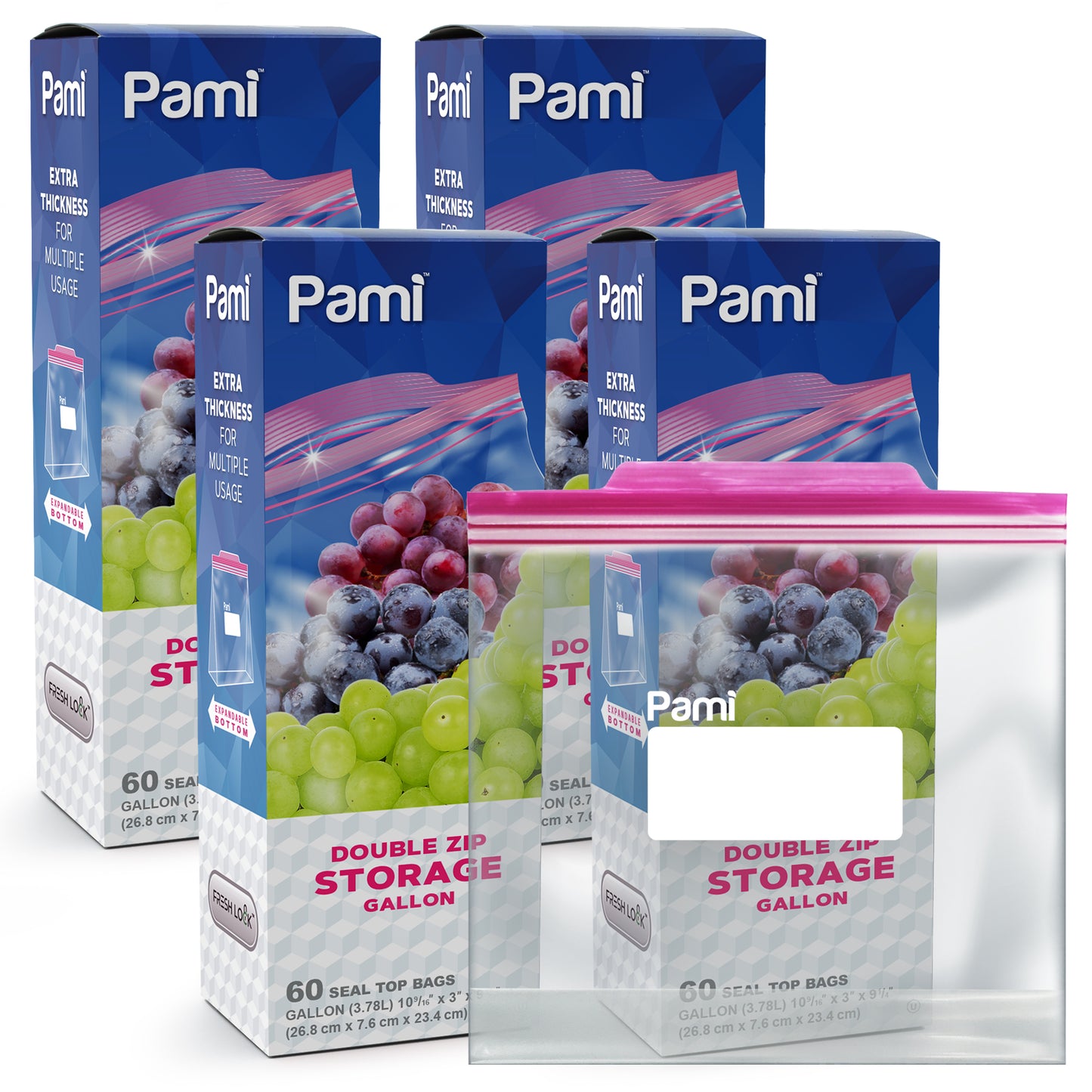 Gallon Size Double Zip Food Storage Bags - Pack of 60