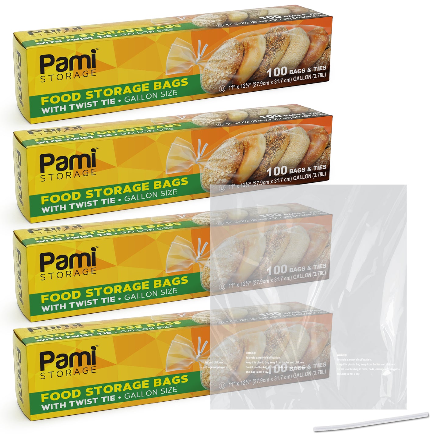 Gallon Size Twist Tie Food Storage Bags - Pack of 100