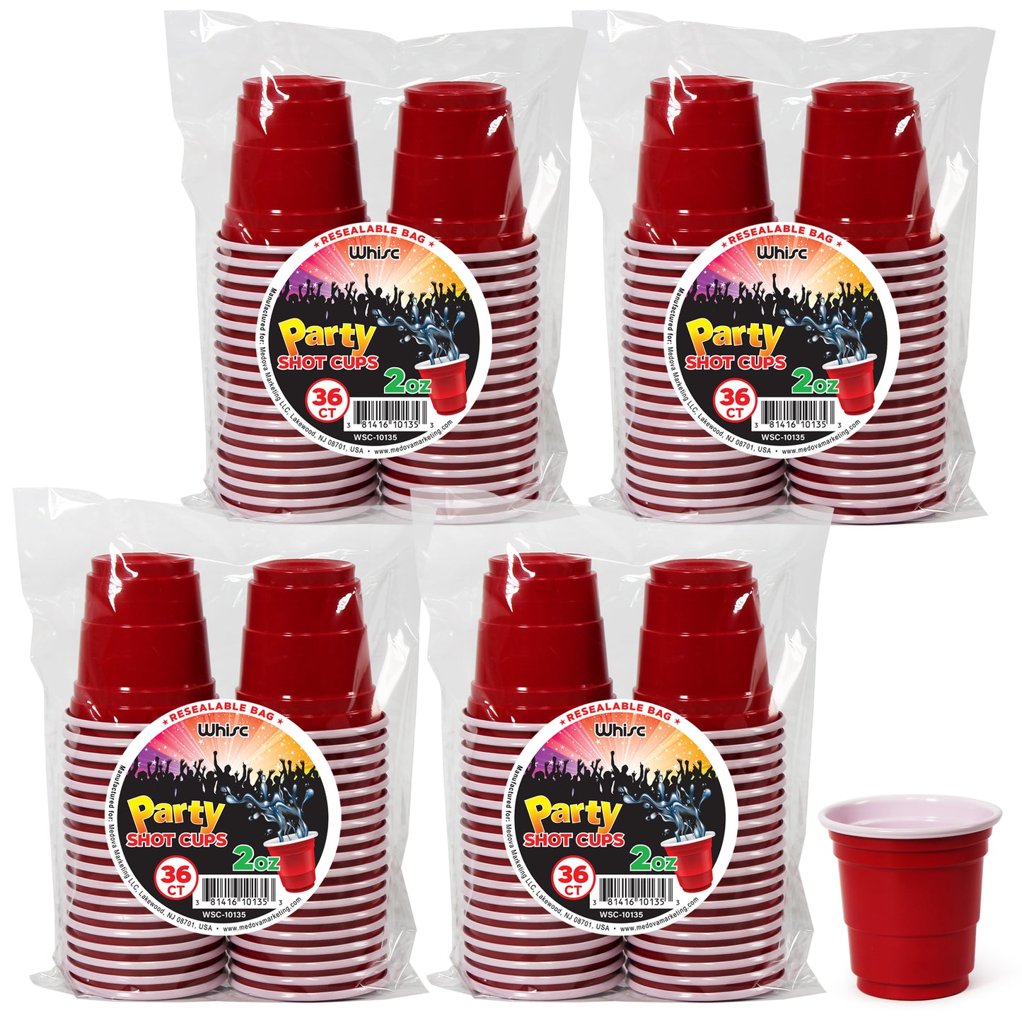 2 oz Disposable Plastic Shot Glass Party Cups – Red, 36 Pack