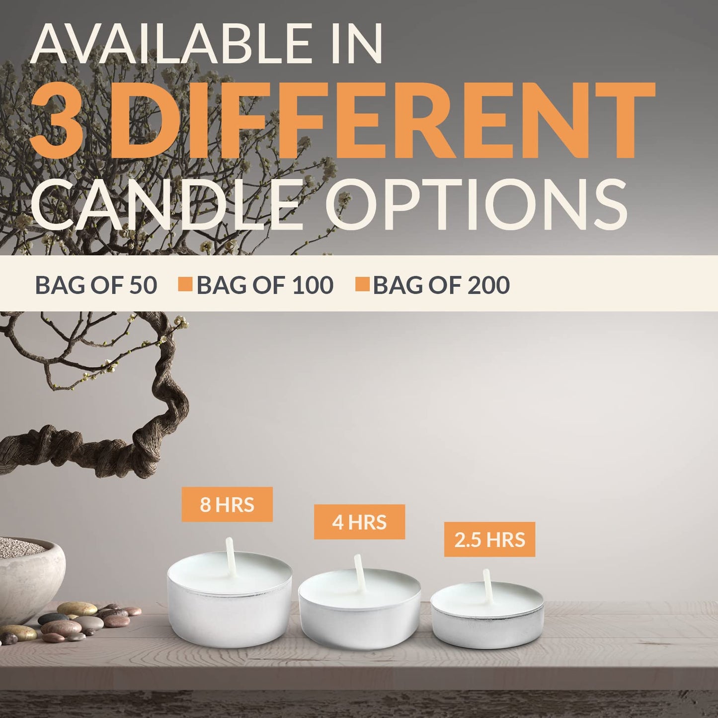 Tealight Candles – 4 Hour Burn Time, 50ct Bag
