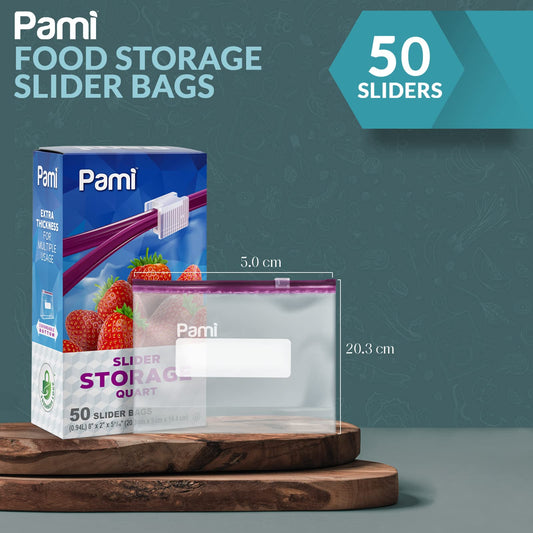 Quart Size Slider Storage Bags, Expandable Bottom - Pack of 50