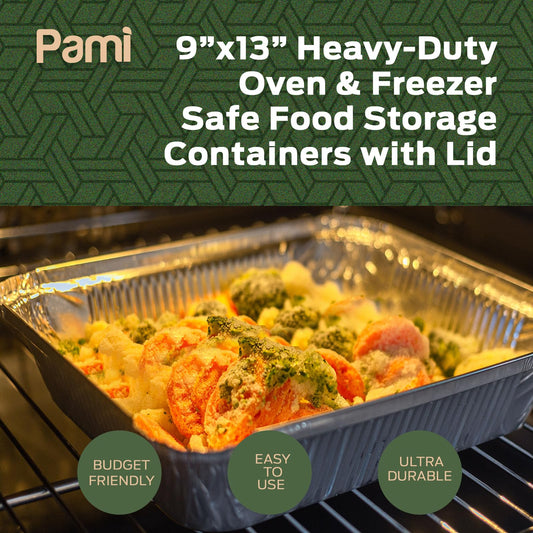 9" X 13" Aluminum Foil Pans – Half-Size Deep With Lids, 25 Pack
