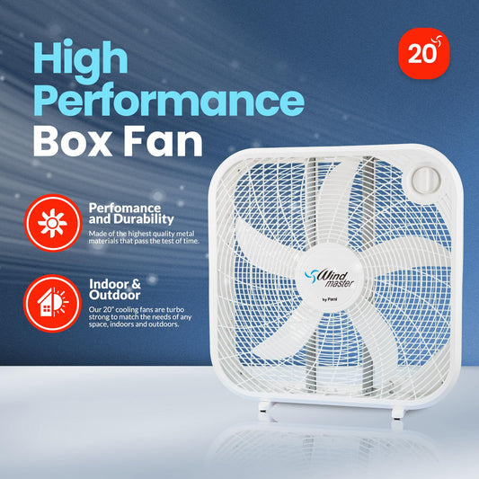 20” High Performance Box Fan, 3 Speed, Portable Handle - White
