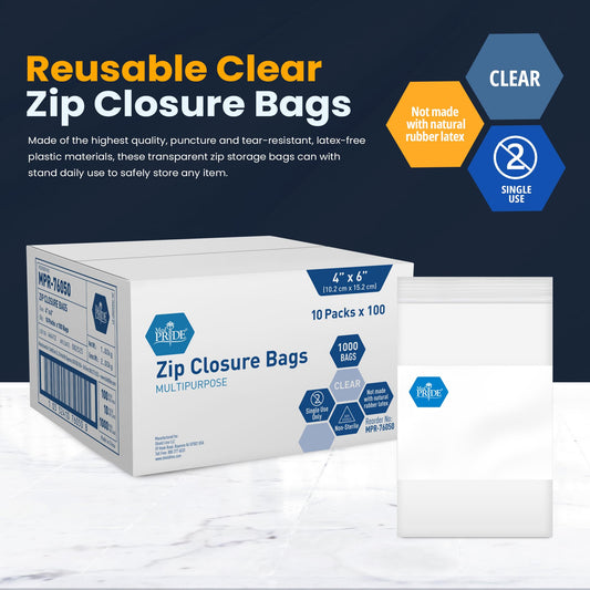 Reusable Multi-Purpose Clear Zipper Closure Bags - 1000ct