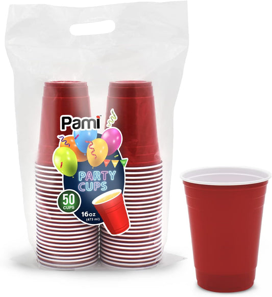 16 oz Disposable Plastic Party Cups – Pack of 50