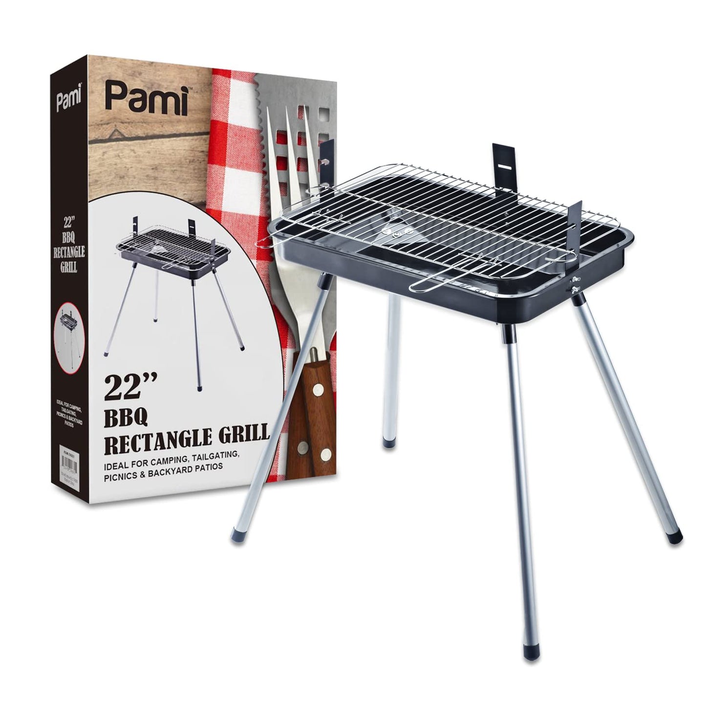 22" Portable Rectangle Charcoal BBQ Grill with Stand