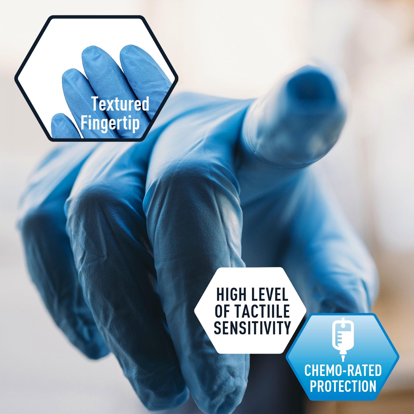 5 Mil Blue Nitrile Examination Gloves, Chemo Compliant - Box of 100