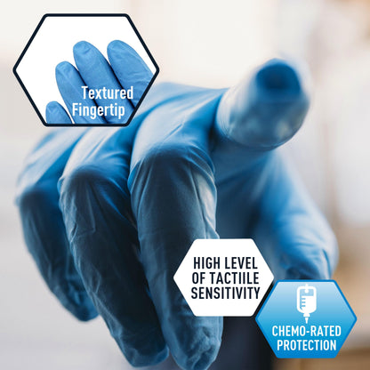 5 Mil Blue Nitrile Examination Gloves, Chemo Compliant - Box of 100
