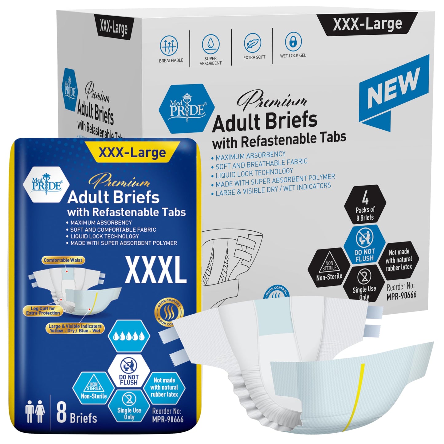 Premium Max Absorbency Adult Incontinence Briefs with Refastenable Tabs