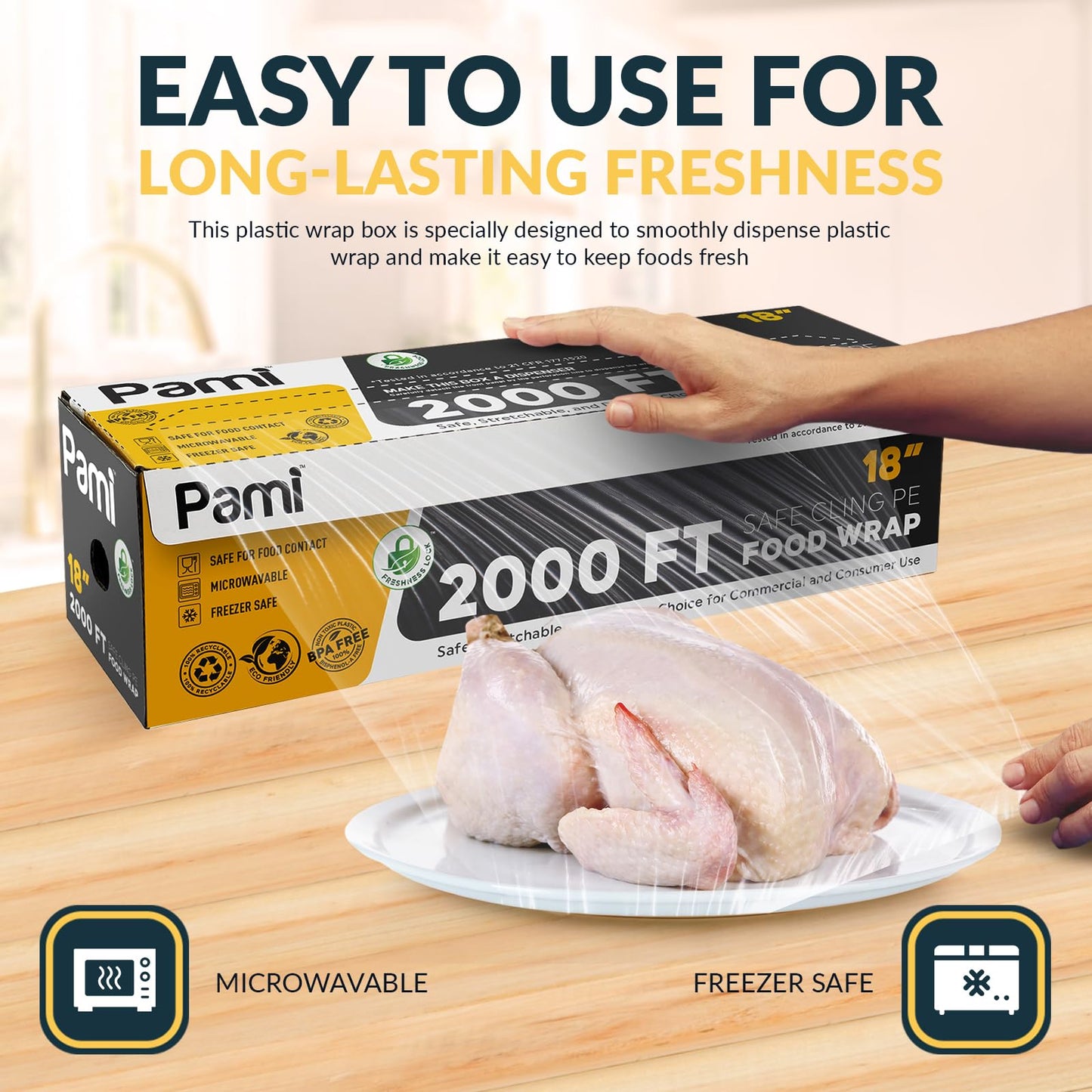 Plastic Safe Cling PVC Food Wrap 2000 FT With Slide Cutter - Food Storage