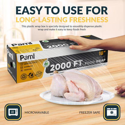 Plastic Safe Cling PVC Food Wrap 2000 FT With Slide Cutter - Food Storage