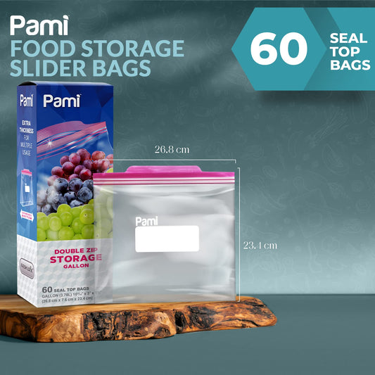 Gallon Size Slider Storage Bags - 40 Pack Expandable Bottom