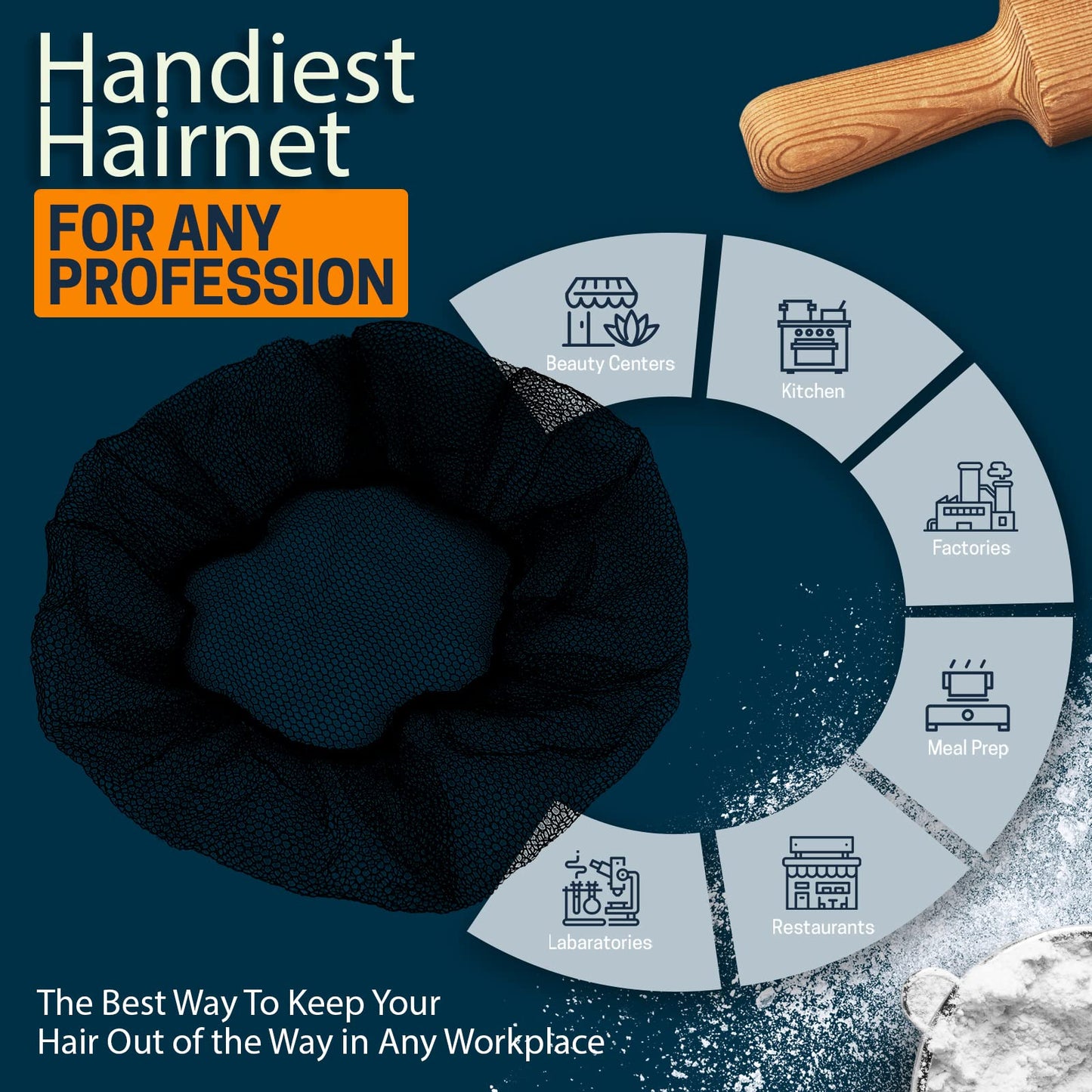 Disposable Black Nylon Hair Nets – Food Service Hair Covers, Box of 144ct