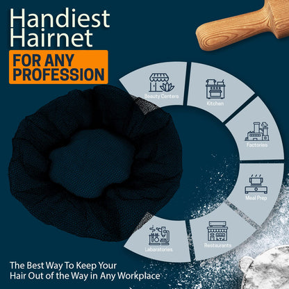 Disposable Black Nylon Hair Nets – Food Service Hair Covers, Box of 144ct