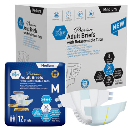 Premium Max Absorbency Adult Incontinence Briefs with Refastenable Tabs