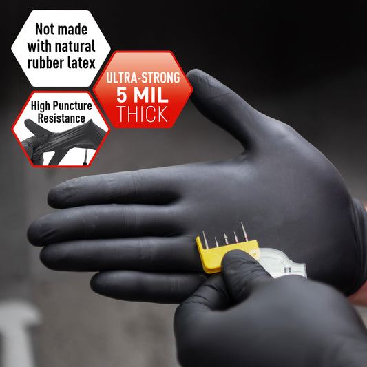5 Mil Black Nitrile Examination Gloves – Chemo Compliant - Box of 100