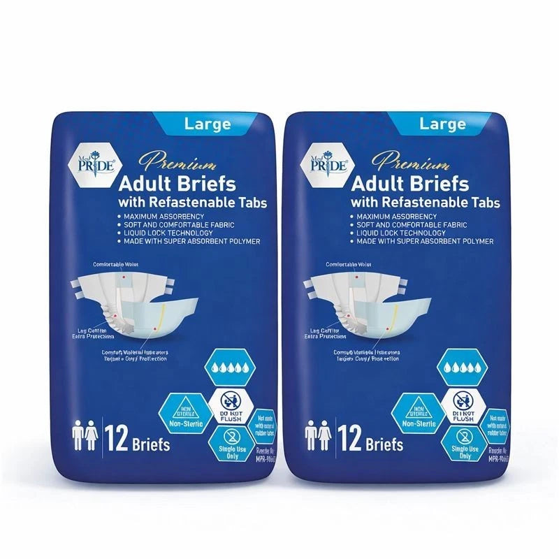 Premium Max Absorbency Adult Incontinence Briefs with Refastenable Tabs