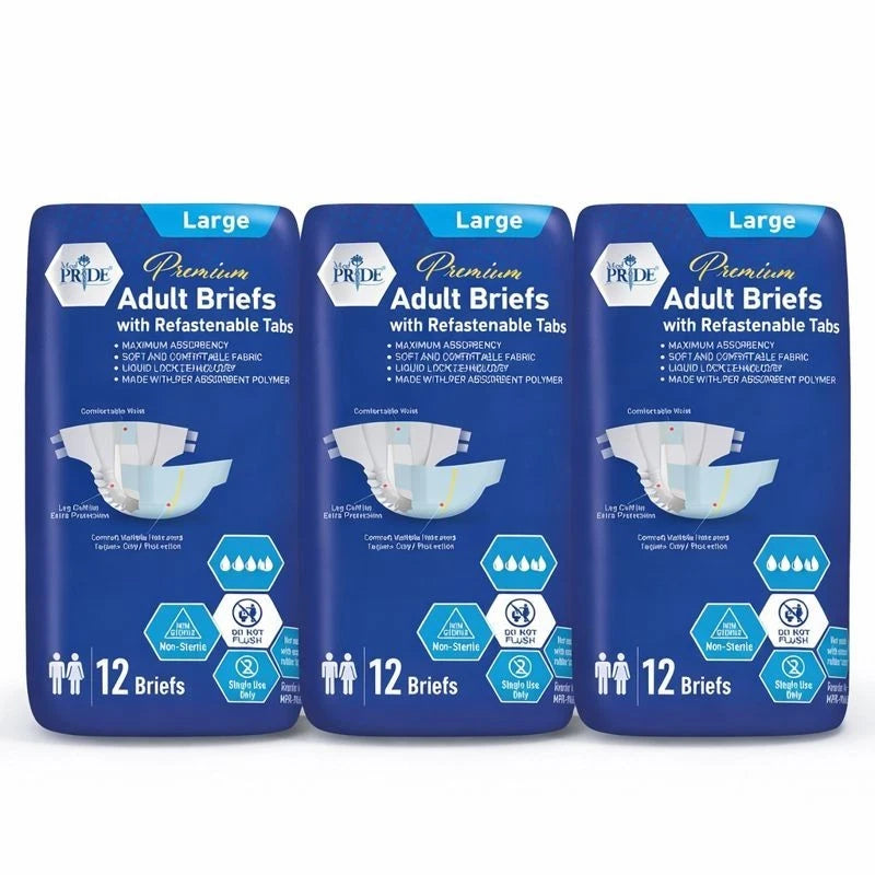 Premium Max Absorbency Adult Incontinence Briefs with Refastenable Tabs