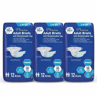 Premium Max Absorbency Adult Incontinence Briefs with Refastenable Tabs