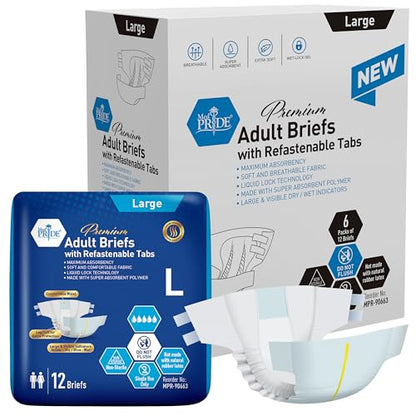 Premium Max Absorbency Adult Incontinence Briefs with Refastenable Tabs