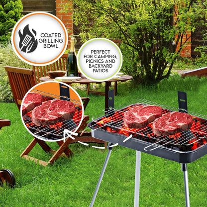 22" Portable Rectangle Charcoal BBQ Grill with Stand