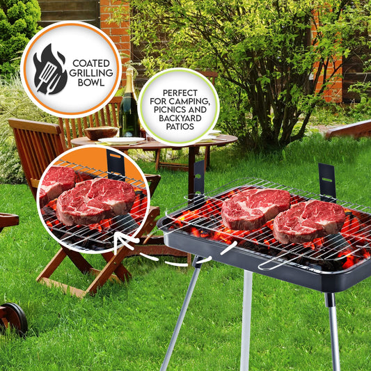 22" Charcoal BBQ Grill Portable Outdoor Rectangle w/ Stand