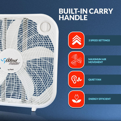 20” High Performance Box Fan, 3 Speed, Portable Handle - White