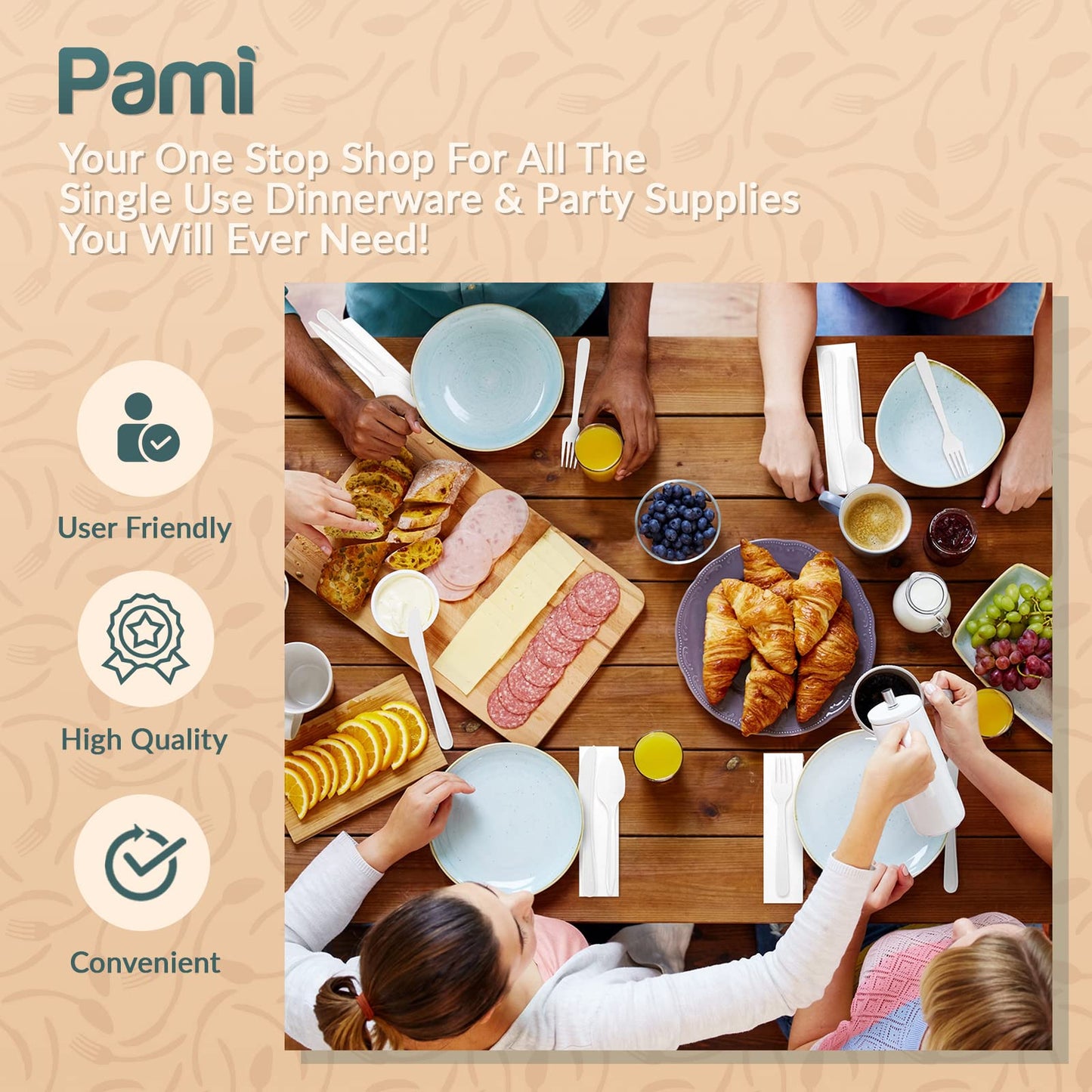 Heavy-Weight Disposable Plastic Cutlery Set – Fork, Knife, Spoon, Teaspoon & Napkin, 250 Sets
