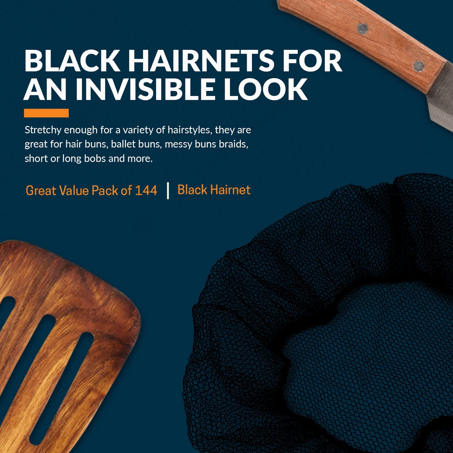 Disposable Black Nylon Hair Nets – Food Service Hair Covers, Box of 144ct