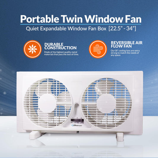 Portable 9” Twin Window Fan - White