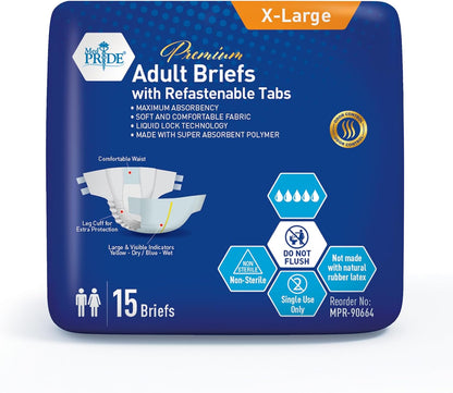 Premium Max Absorbency Adult Incontinence Briefs with Refastenable Tabs