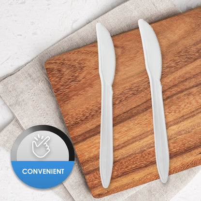 Medium-Weight Disposable Plastic Utensils – White Forks, Spoons & Knives 400-Pack