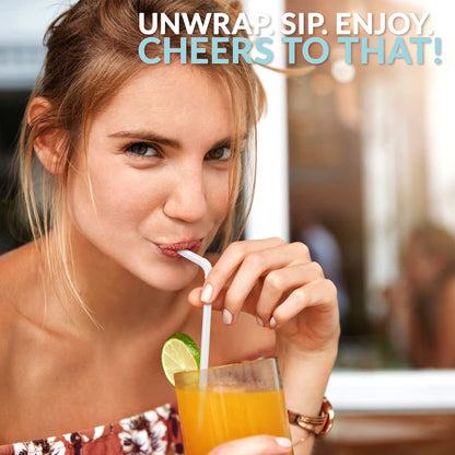 White Flexible Plastic Drinking Straws – Individually Wrapped, 7.75”