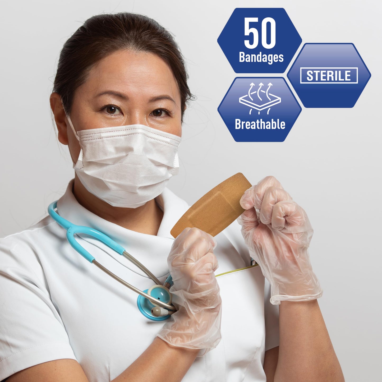 Sterile Flexible Fabric Adhesive Bandages – 2" × 4.5", 50 Ct