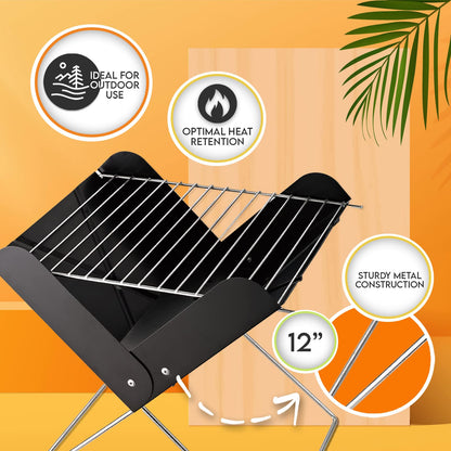 12" Tabletop BBQ Charcoal Grill With Folding Legs