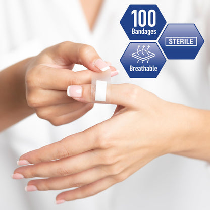 Sheer Plastic Adhesive Bandages – Sterile, Hypoallergenic, 100ct