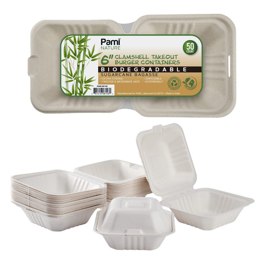 6x6” Biodegradable Clamshell Takeout Food Containers