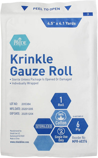 Sterile Krinkle Gauze Rolls – 6-Ply Absorbent Wound Dressing