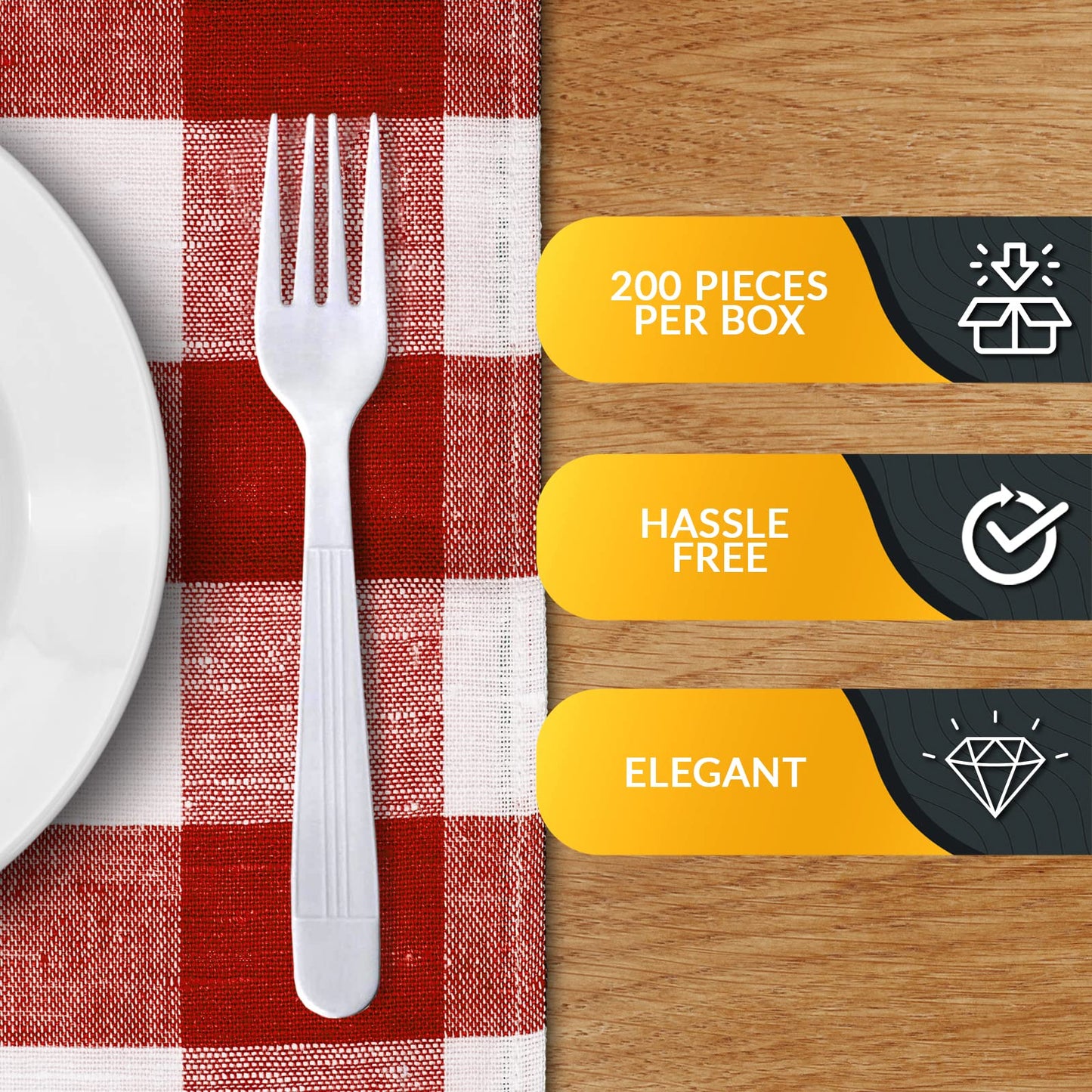 Heavy-Weight Disposable Plastic Silverware – White Utensils, 200-Pack