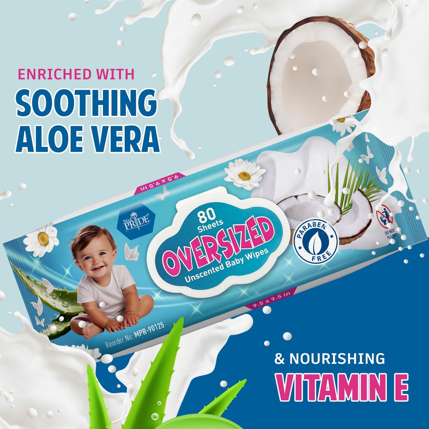 Oversized Unscented Alcohol-Free Baby Wipes – 9.5" × 9.5"